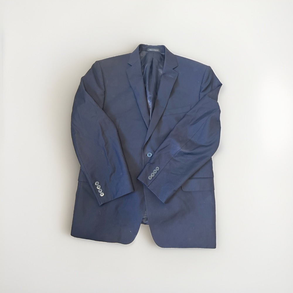 Calvin Klein Men's Wool Blazer 44R Navy Pinstripes Suit Jacket